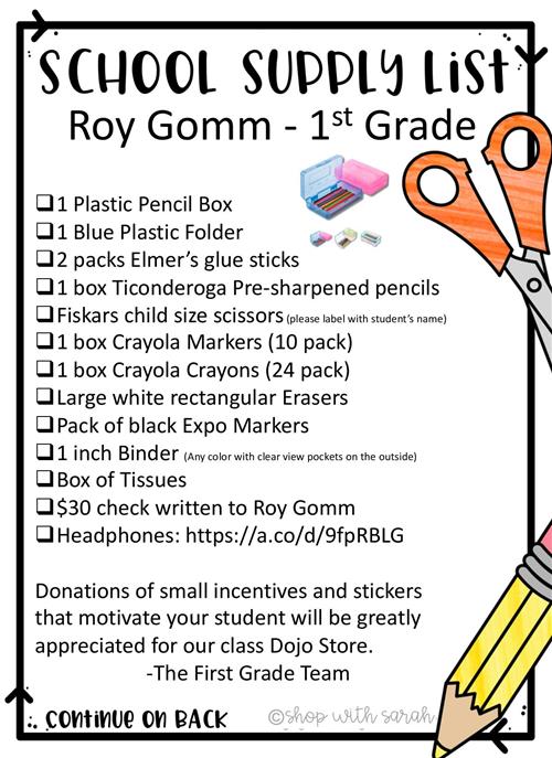 First Grade Supply List